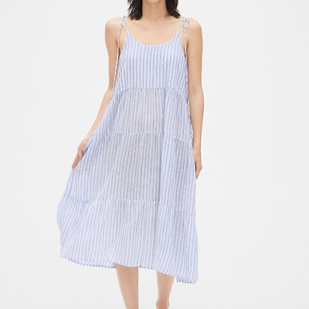 Love Gap Dreamwell Crinkle Stripe Tiered Midi Slightly Sheer Night Dress